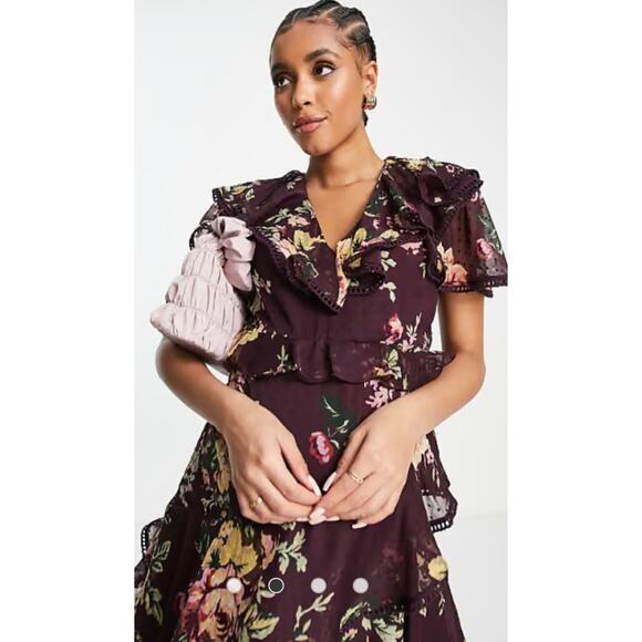 NEW Asos Design Maternity Drape Midi Dress Purple Berry Print Womens Maternity 6 - Picture 3 of 10